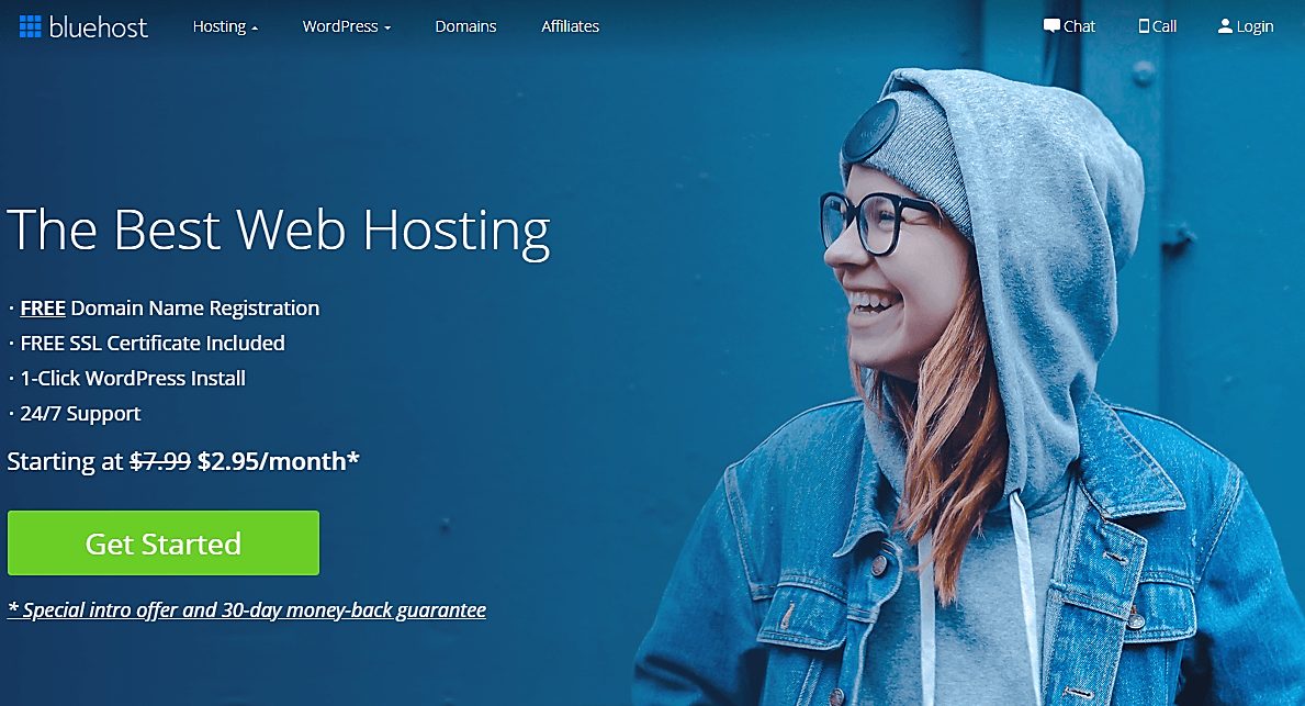 Page d'accueil de Bluehost