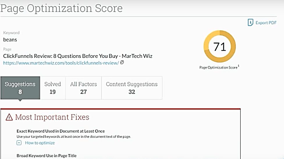 moz pagina optimalisatie score