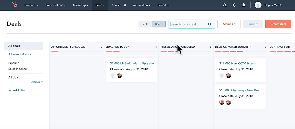 Hubspot Deals view