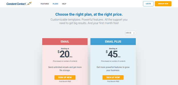constant contact pricing