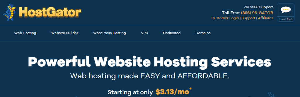 página de inicio de hostgator