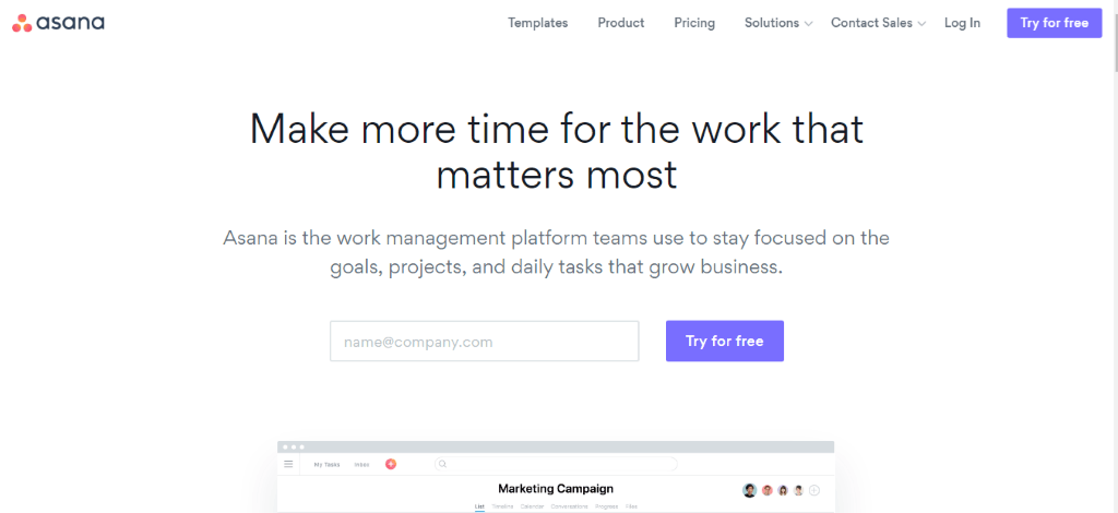 asana homepage