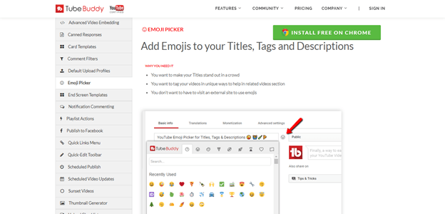 tubebuddy Emoji-Auswahl