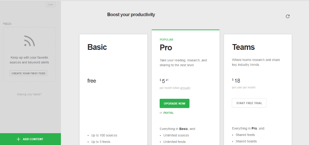 Feedly Pricing plans