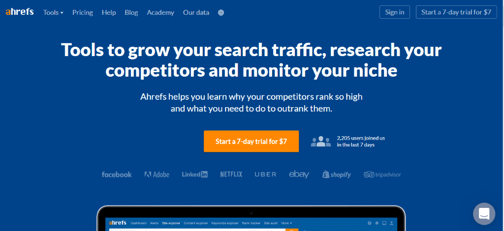 ahrefs homepage