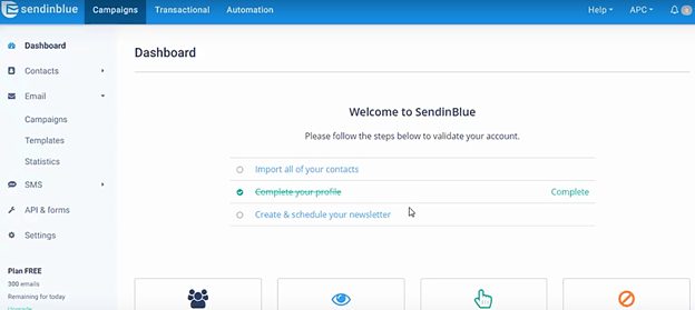 sendinblue Dashboard