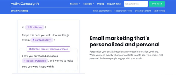 ActiveCampaign personalized email marketing