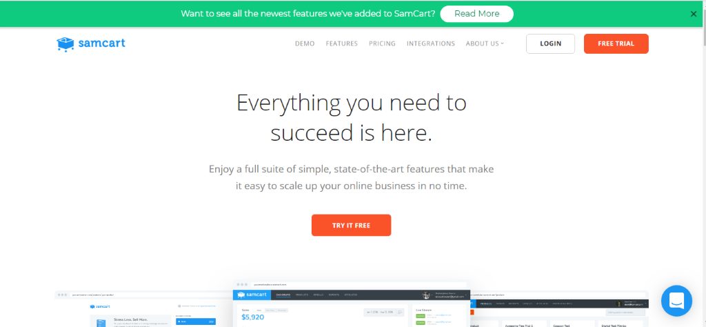 SamCart homepage