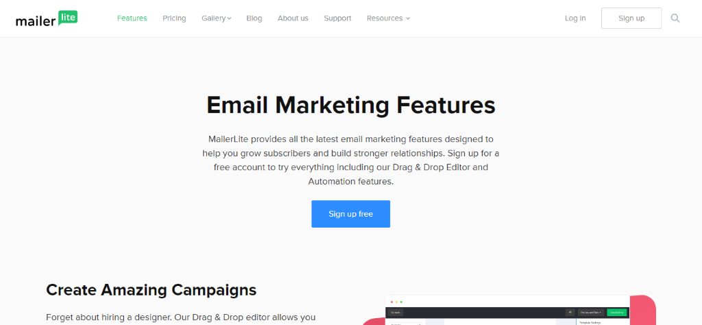 mailer lite email features