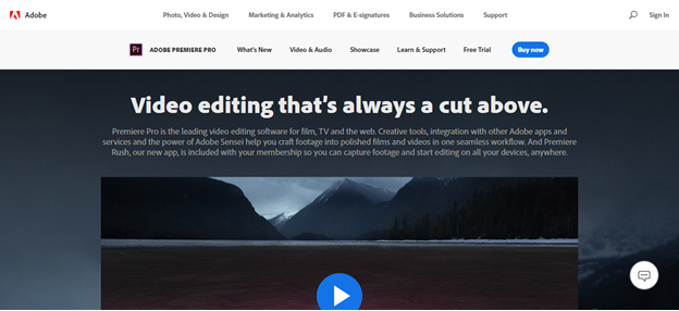 Adobe Premiere Pro home page