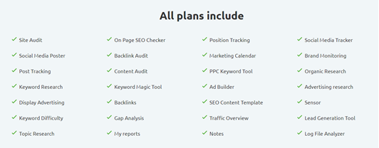 SEMrush all plans include these features