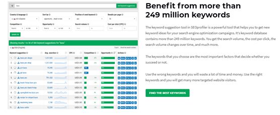 Búsqueda de palabras clave SEOprofiler