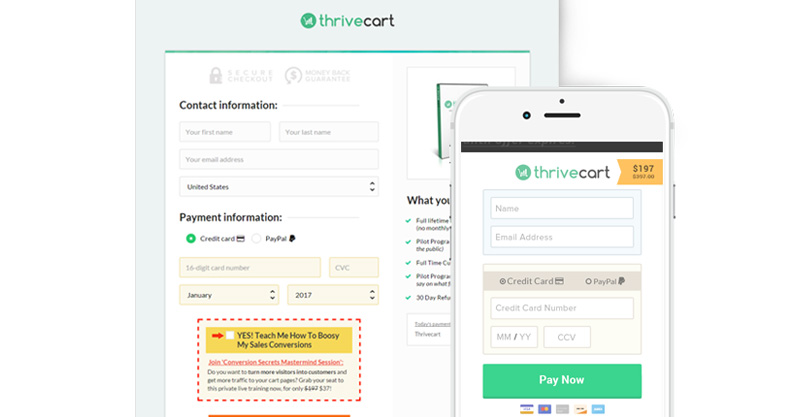 thrivecart contact form on desktop and mobile