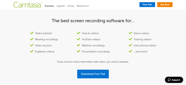 camtasia screen recording software features offered