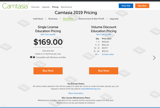 Camtasia Education Pricing