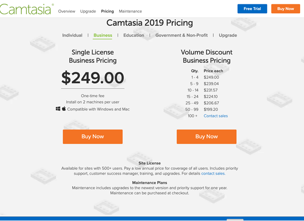 Prix de Camtasia Business