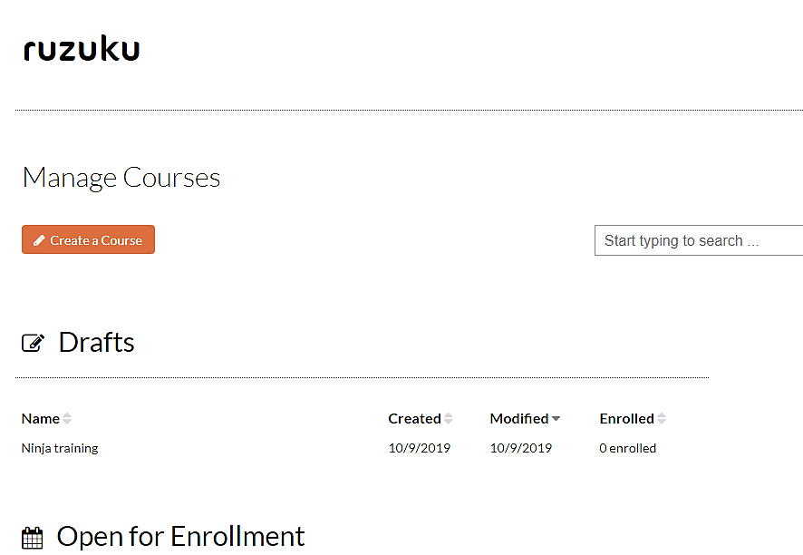 Ruzuku Manage Courses