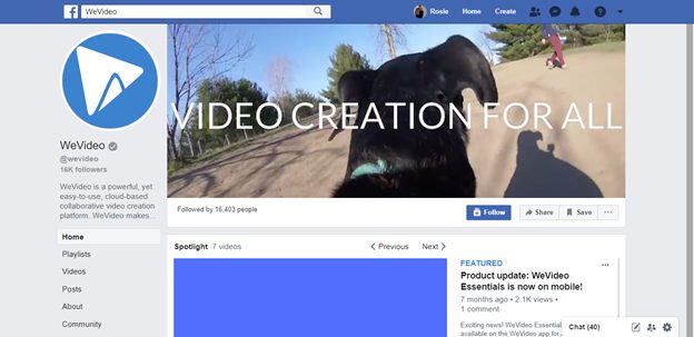 wevideo Facebook-Seite