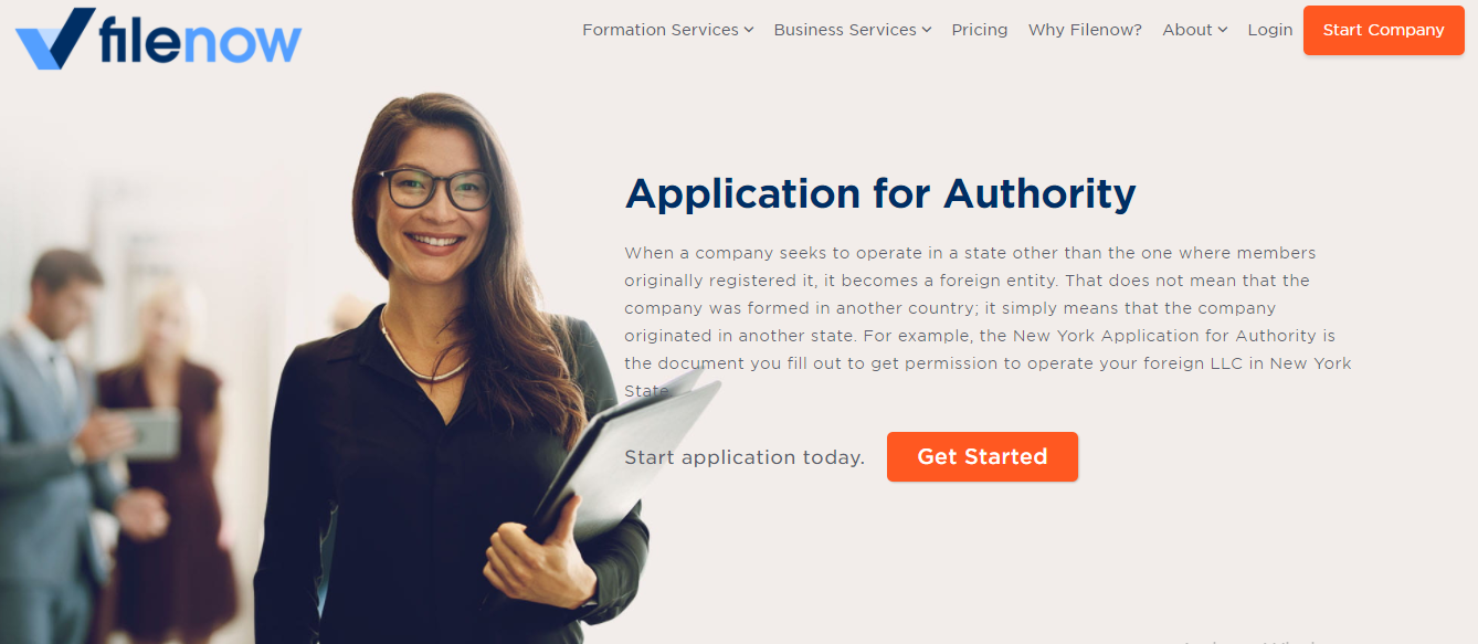 filenow application for authority