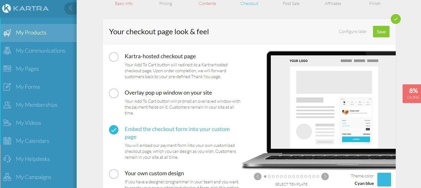 Kartra  checkout page look and feel