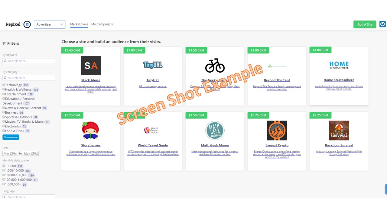Repixel Advertisers Screen Shot