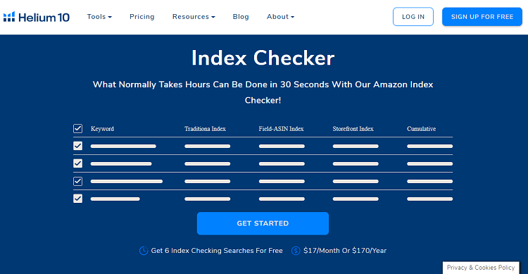 helium 10 index checker