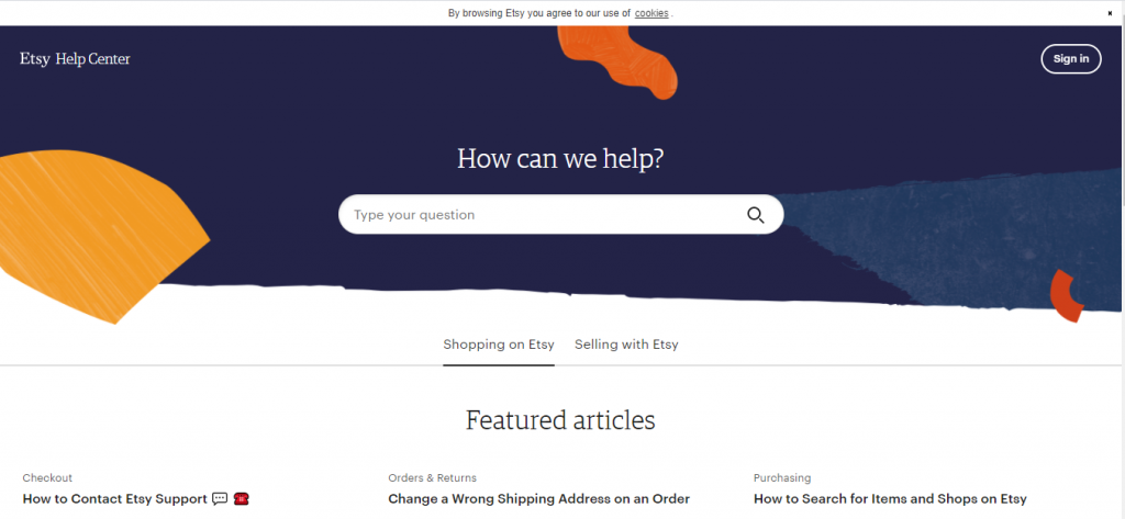 El centro de ayuda de Etsy porque es un recurso útil para los vendedores.