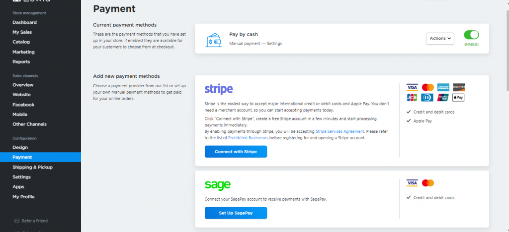 This Screenshot Details what it takes to Set Up a Payment Provider with Ecwid