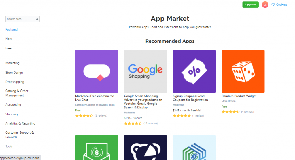 A screenshot of Ecwid's App Store showing the various app themes available to users.