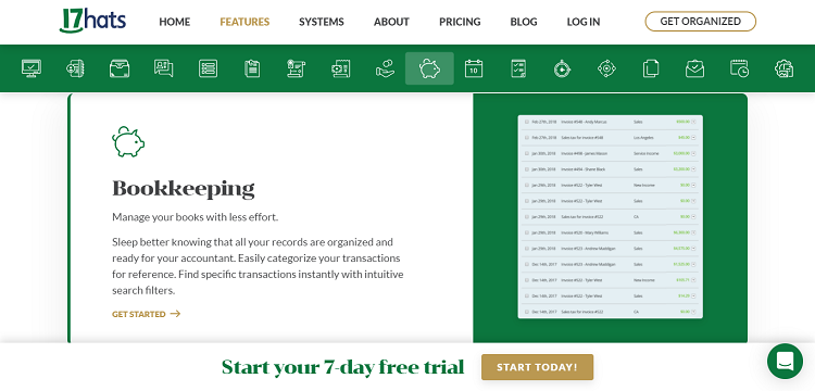 17hats features Bookkeeping