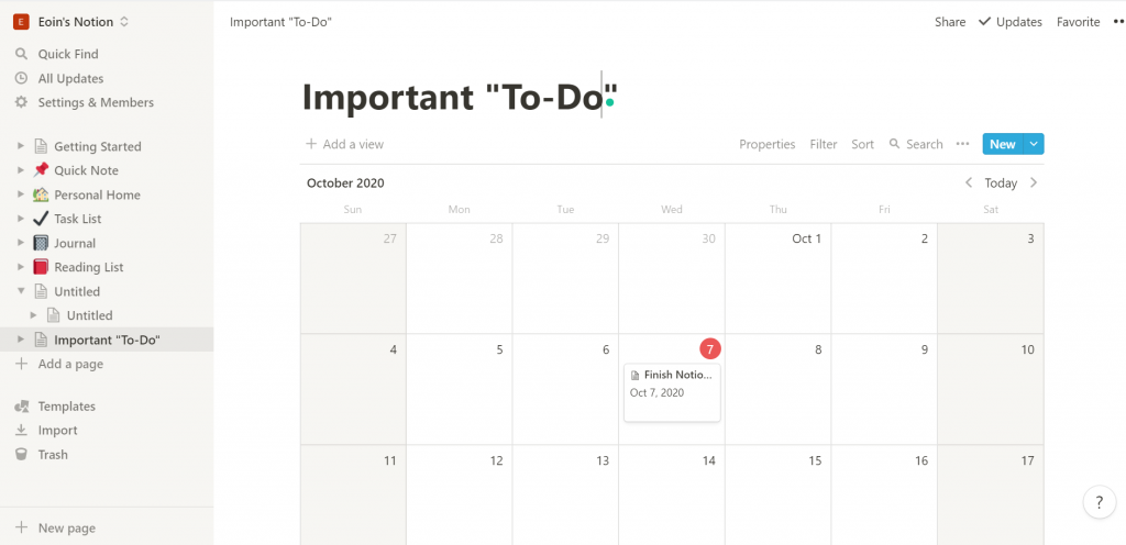 The calendar within Notion helping viewers get a sense of what to expect. 
