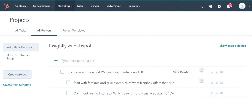 An image communicating how clean the HubSpot Projects dashboard is. 