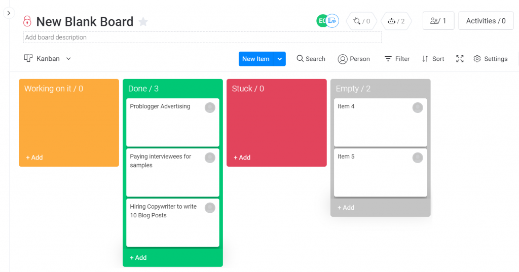 Kanban disponible avec Monday.com 