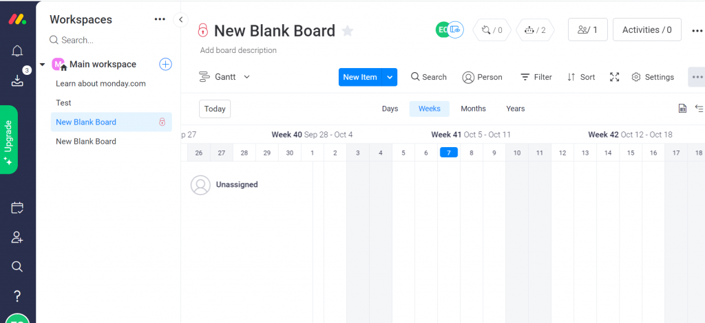 Zeigt die Gantt-Diagramm-Funktion in Monday.com