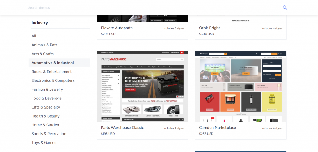 Recherche de thèmes BigCommerce par secteur d'activité pour trouver les meilleurs thèmes BigCommerce pour vous