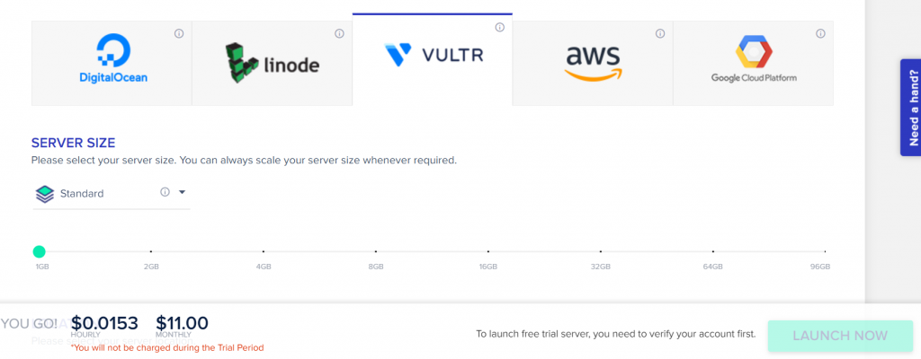 Mostrando a los lectores que para lanzar un servidor con cloudways hay que tener una cuenta de pago