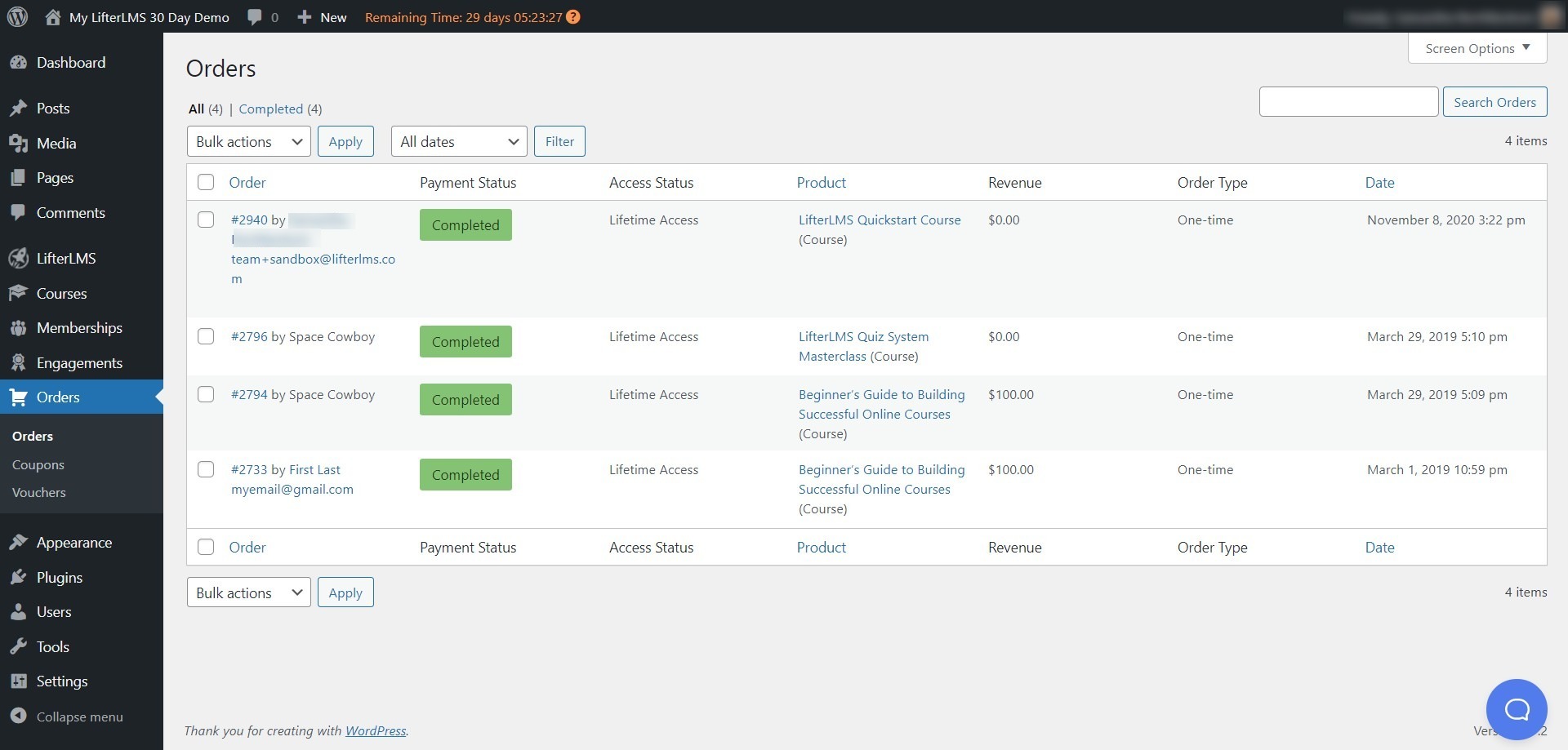 Commandes LifterLMS