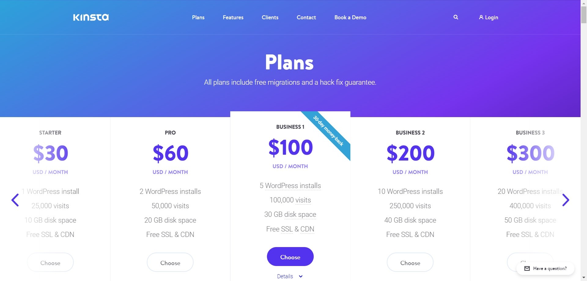 Kinsta vs Hostgator: plans