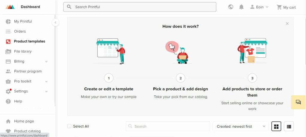 Displaying Printful's product templates