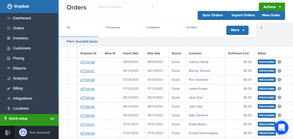 ShipBob Gestion des commandes