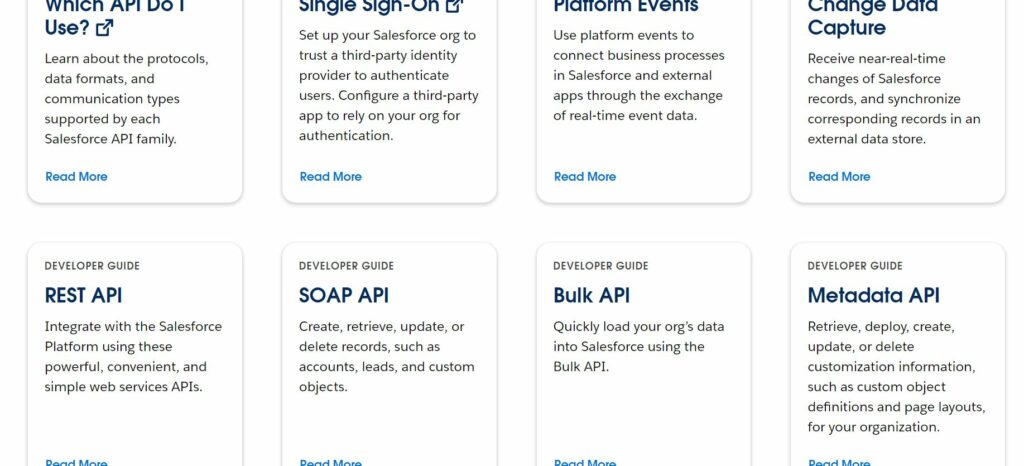 Saleforce CRM system containing API documentation and guides