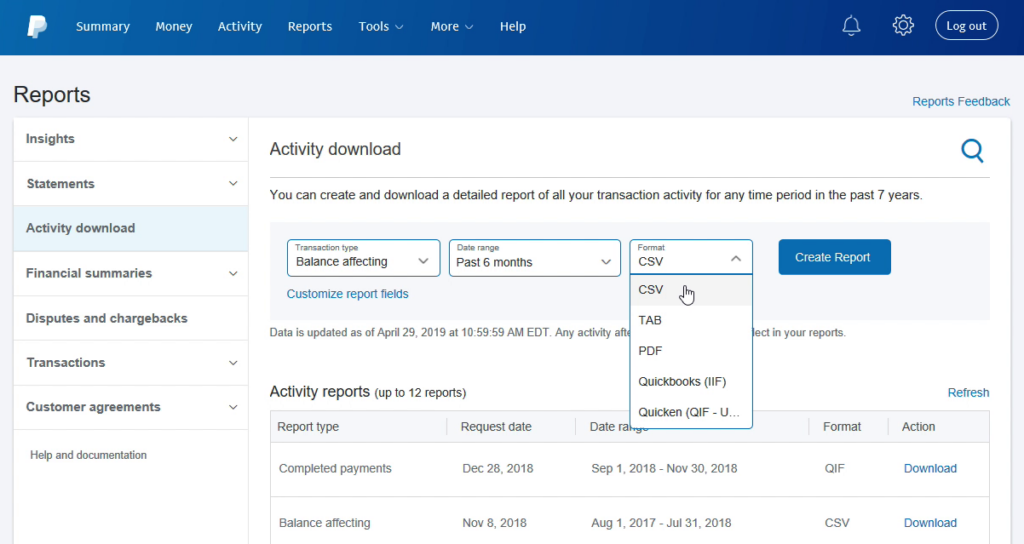 PayPal Reports