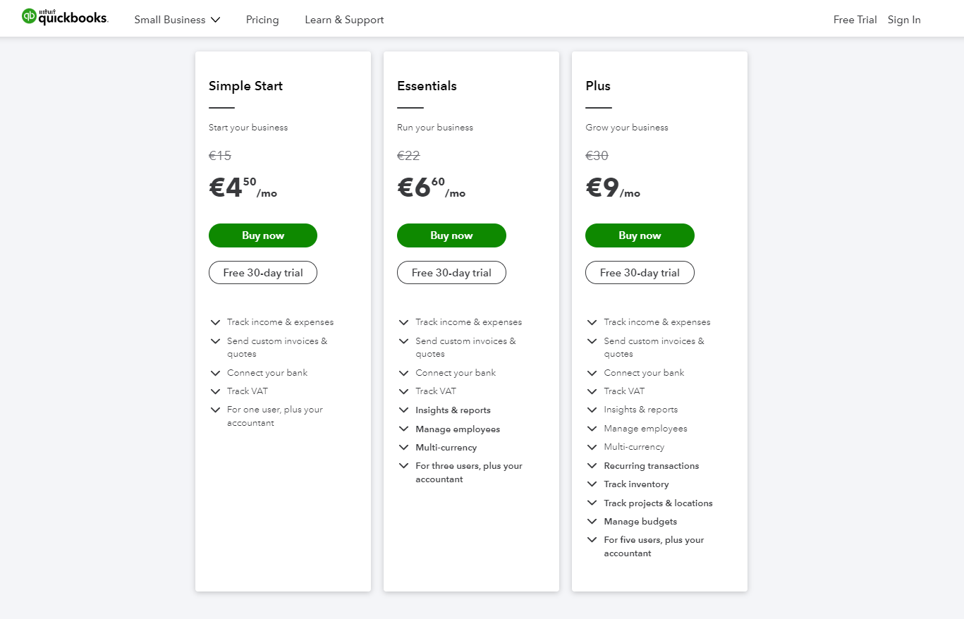 tarification quickbooks