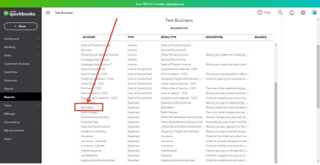 Rapportage dubieuze debiteuren Quickbooks