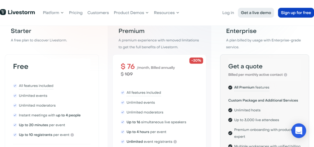 Precios de Livestorm