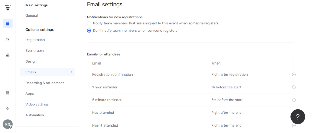 Livestorm automatische e-mailmeldingen