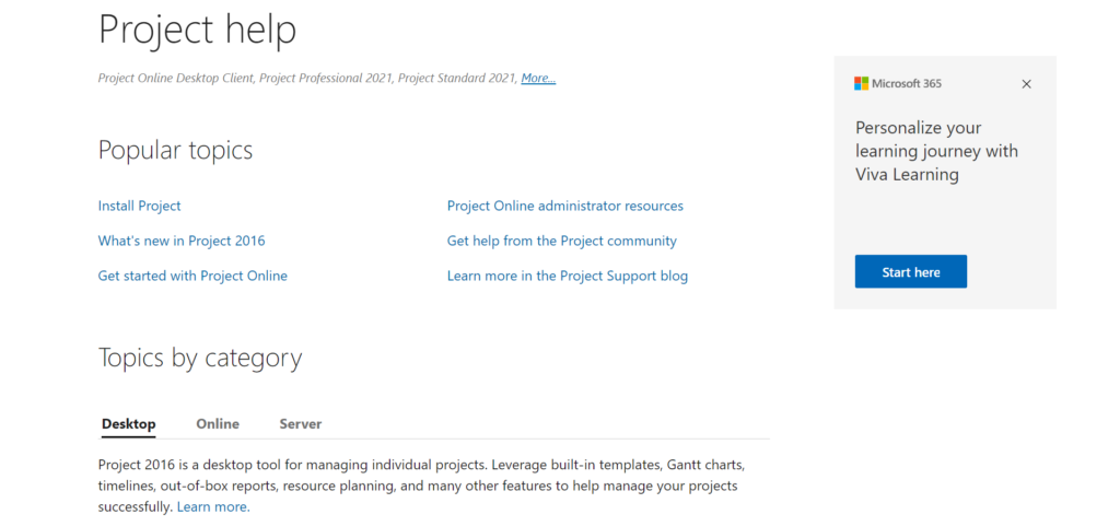 Support client de Microsoft Project