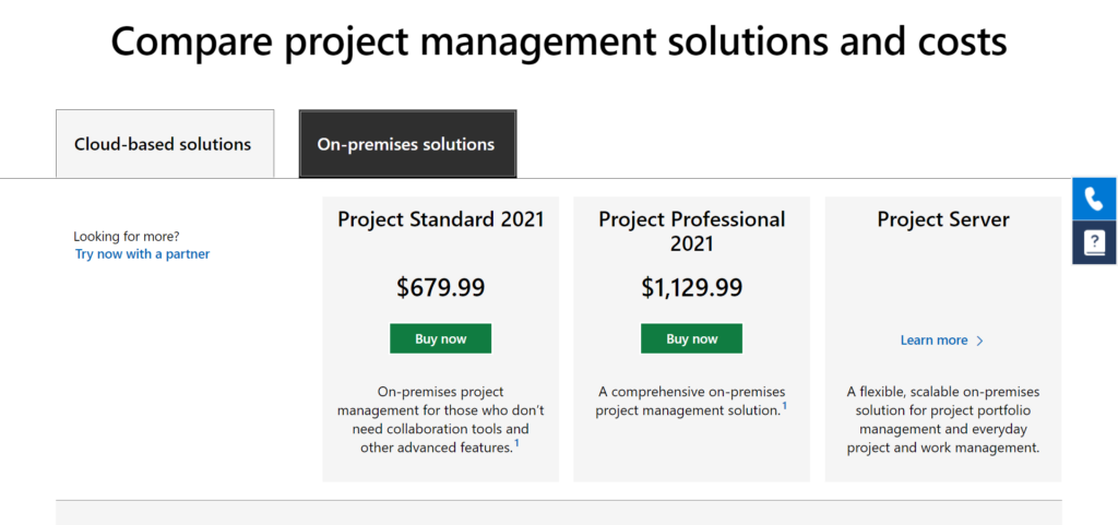 Microsoft Project On-Premises Solutions Pricing