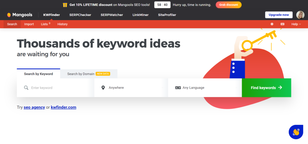 Mangools KWFinder for Keyword Research 