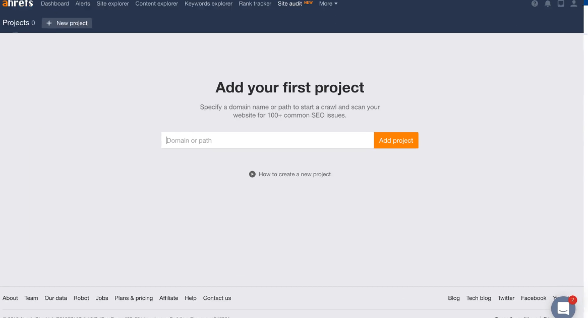 ahrefs añadir proyecto